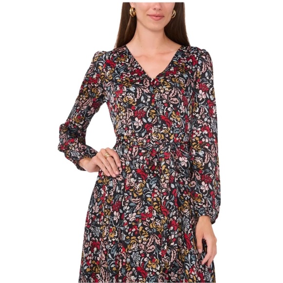 Vince Camuto Pink and Red Floral Long Sleeve Dress NWT Size L - Picture 3 of 15
